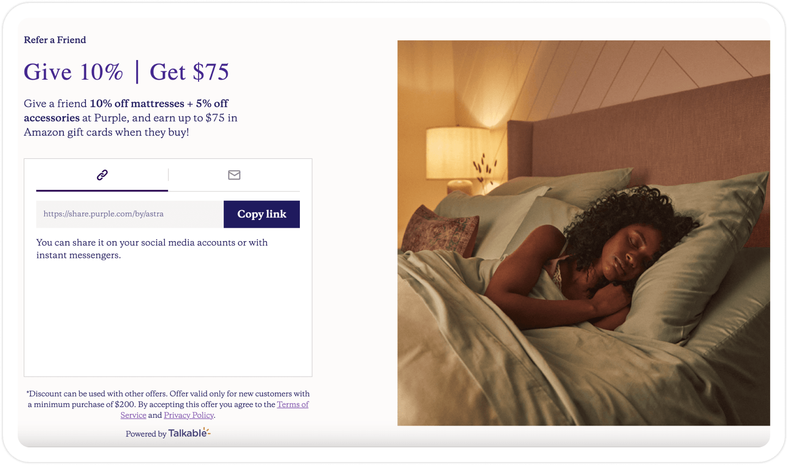 “Thank You” Page Best Practices for Your Referral Program (With Examples)_A post-purchase pop-up that the customer_Purple post-purchase pop-up example