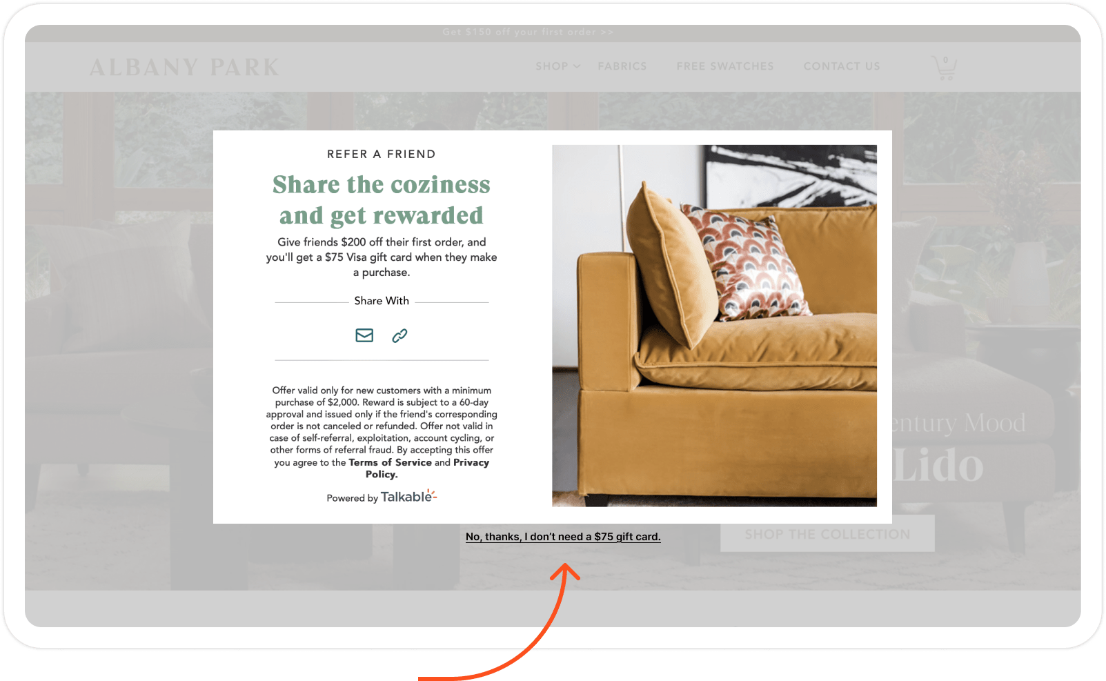 “Thank You” Page Best Practices for Your Referral Program (With Examples)_Offer incentives or gifts based_post-purchase pop-up with no thank you