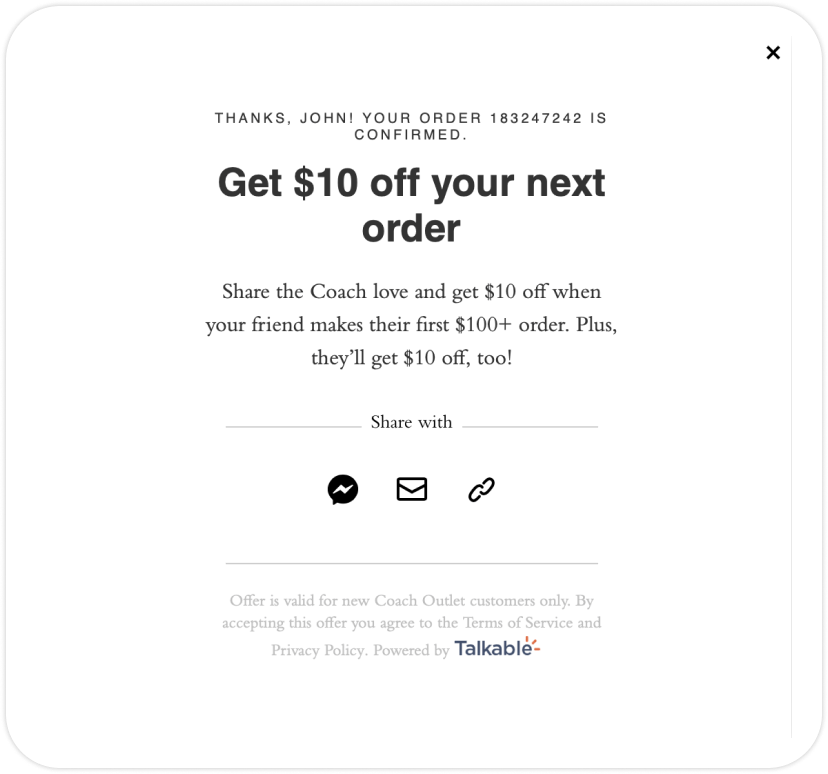 “Thank You” Page Best Practices for Your Referral Program (With Examples)_What elements to include_Coach Post-purchase page screen