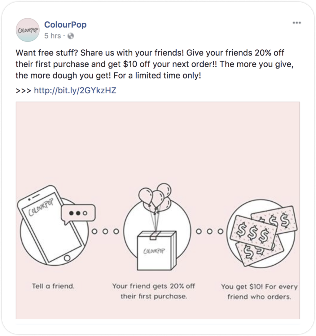 6 Reasons Referrals is The Most_Referral marketing also helps build social proof for your business_ColourPop referral fb social post