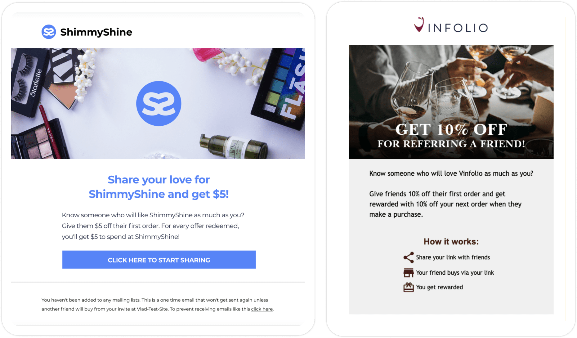 Customer referral programs_Dedicated email campaign_ShimmyShine vs Infolio