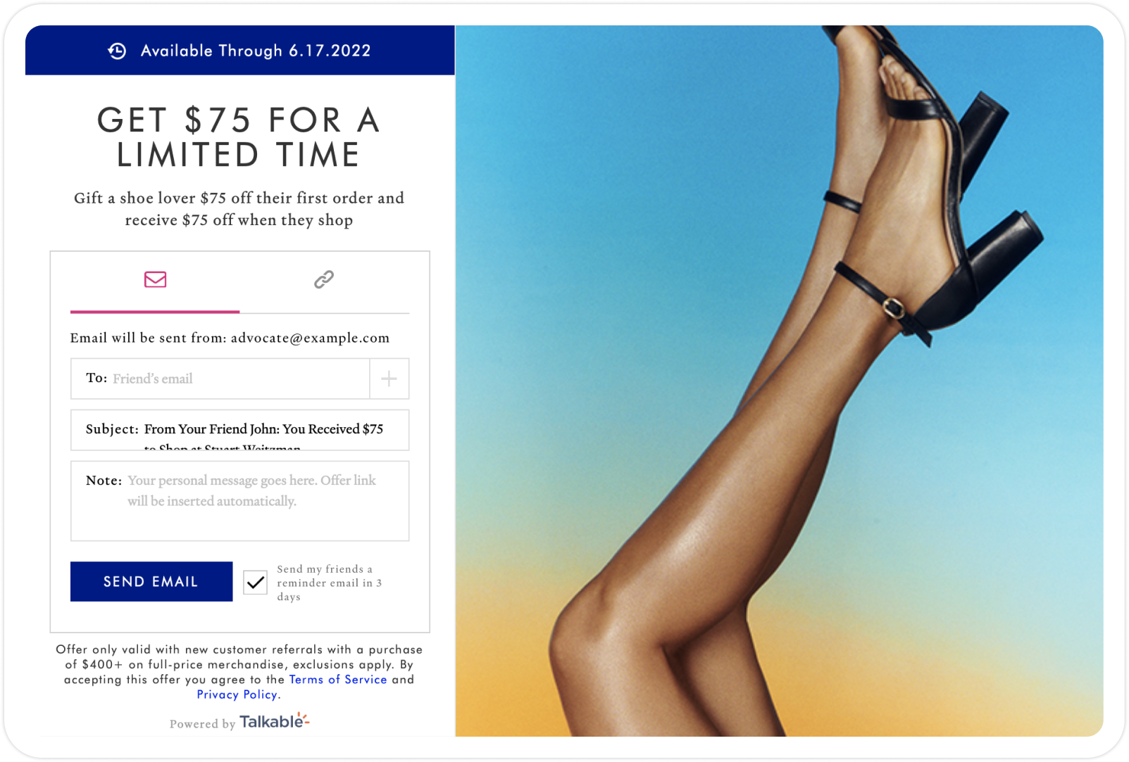 Referral Campaigns We Love Stuart Weitzman_Limited-Time Higher Offer From_Stuart Weitzman referral program