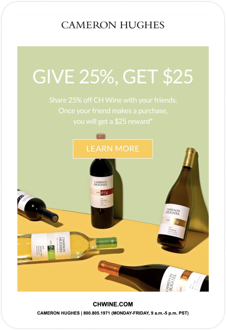 Referral Email Marketing Best Practices_Add an Incentive_ch wine referral programe email