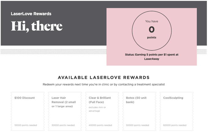 LaserAway Loyalty Program screen